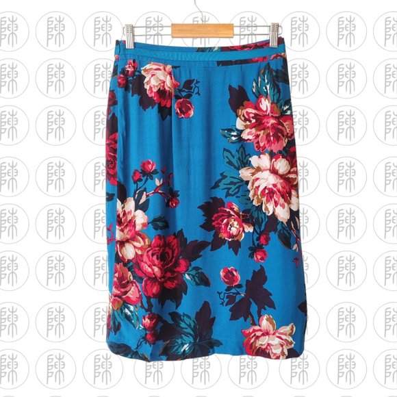 Joules Blue Floral Wrap Style Knee Length Skirt Size 12 Excellent Condition - Picture 3 of 3